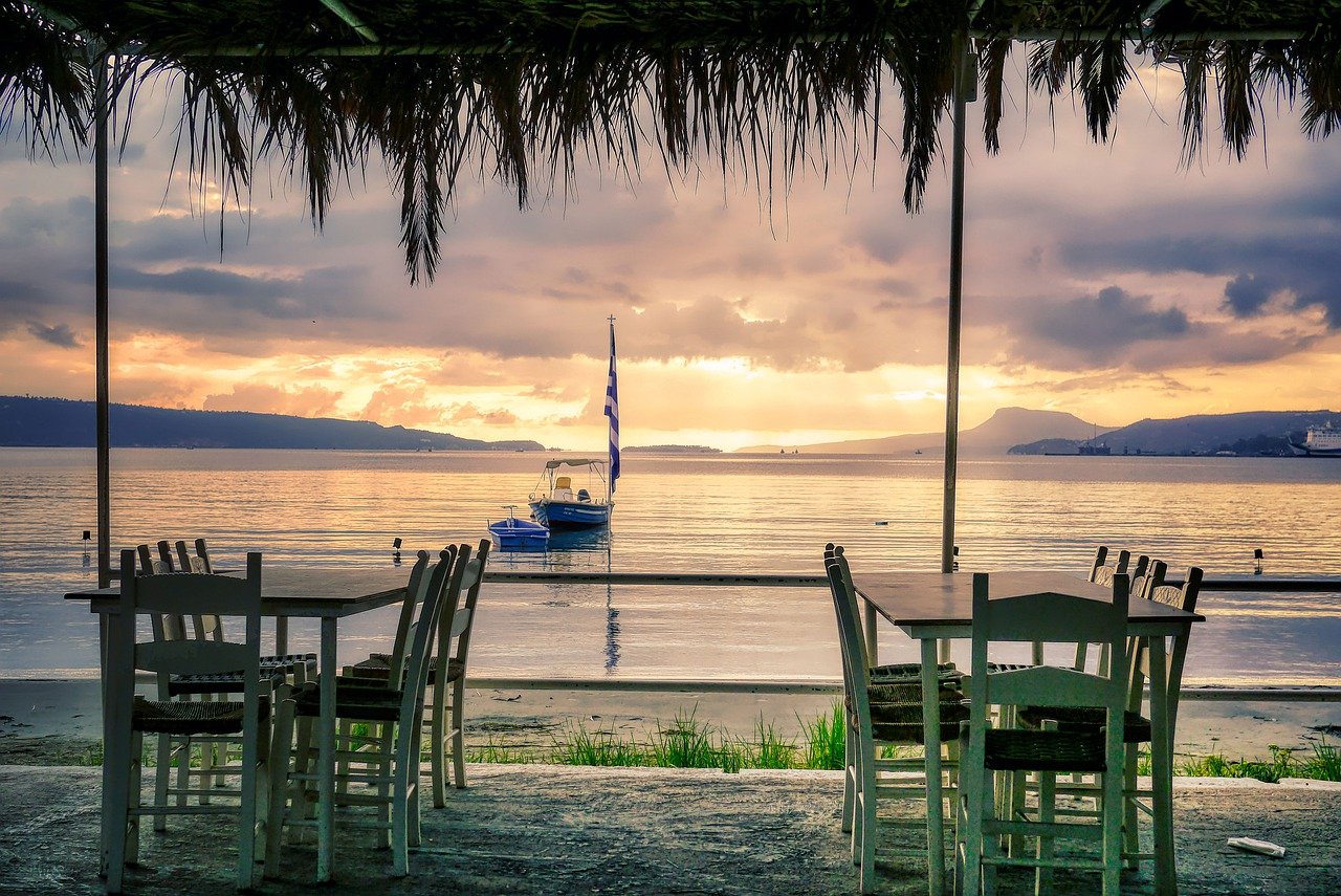 tavern, beach, sunrise